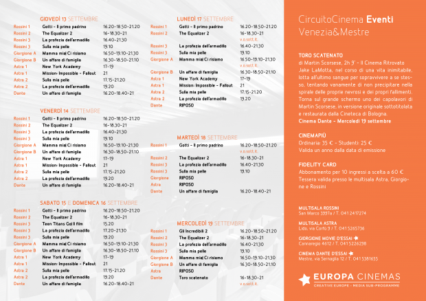 Film in programmazione dal 13 al 19 settembre 2018 B
