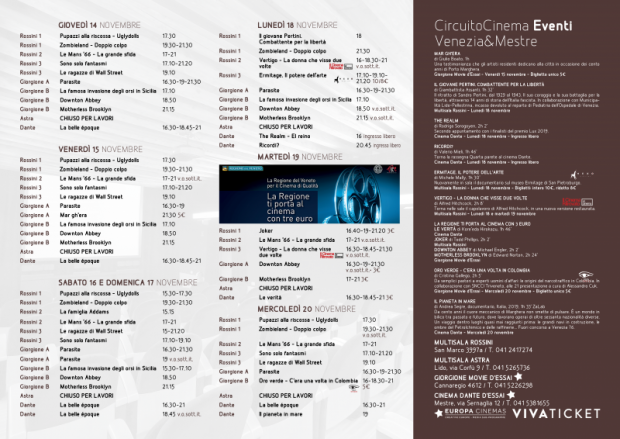 Film in programmazione dal 14 al 20 novembre 2019
