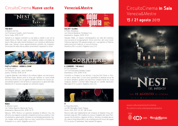 Film in programmazione dal 15 al 21 agosto 2019