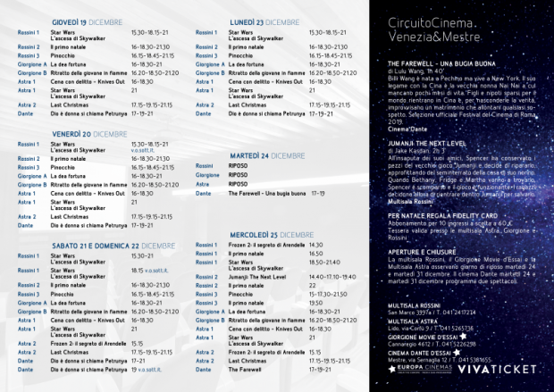 Film in programmazione dal 19 al 25 dicembre 2019