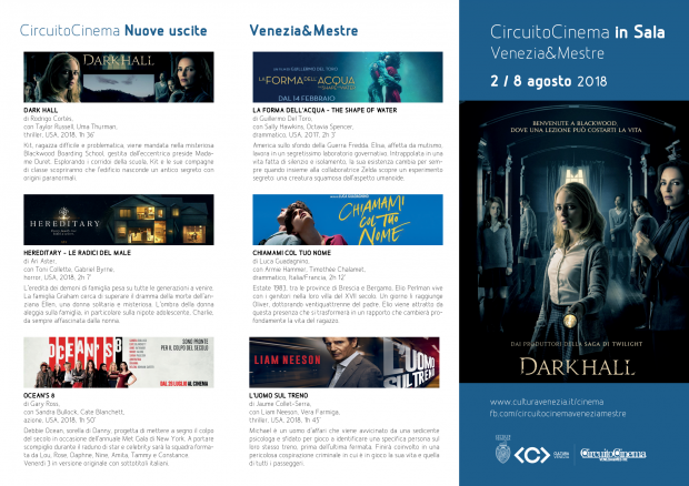 Film in programmazione dal 2 all'8 agosto 2018 A