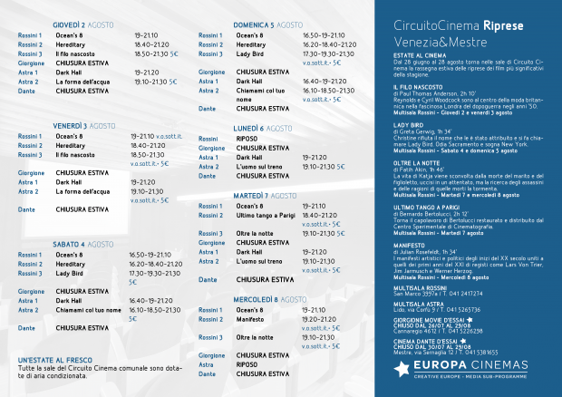 Film in programmazione dal 2 all'8 agosto 2018 B