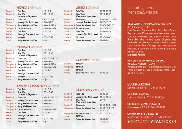 Film in programmazione dal 2 all'8 gennaio 2020 B