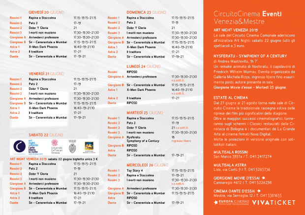 Film in programmazione dal 20 al 26 giugno 2019