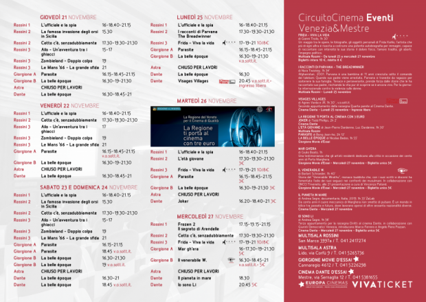 Film in programmazione dal 21 al 27 novembre 2019
