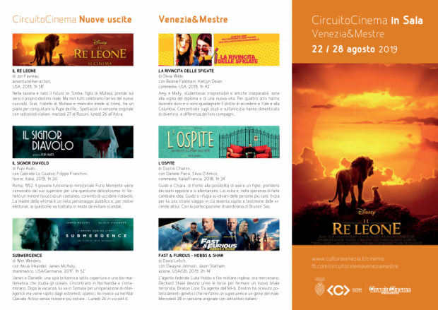 Film in programmazione dal 22 al 28 agosto 2019