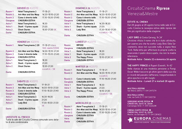 Film in programmazione dal 23 al 29 agosto 2018 B