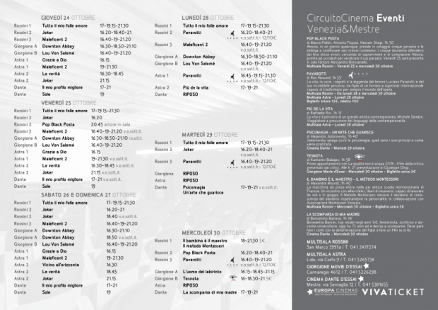 Film in programmazione dal 24 al 30 ottobre 2019