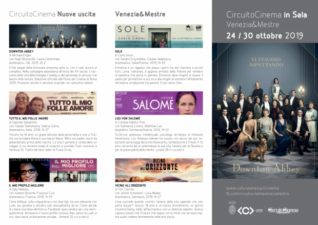 Film in programmazione dal 24 al 30 ottobre 2019
