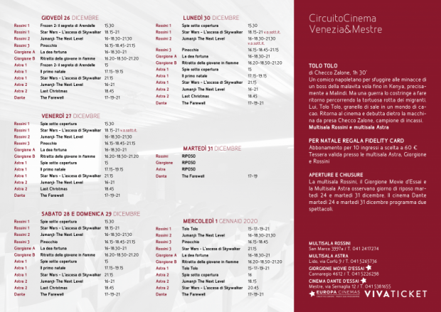 Film in programmazione dal 26 dicembre 2019 al 1 gennaio 2020