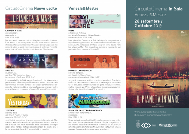 Film in programmazione dal 26 settembre al 2 ottobre 2019