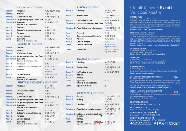 Film in programmazione dal 28 novembre al 4 dicembre 2019
