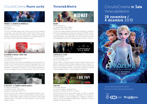 Film in programmazione dal 28 novembre al 4 dicembre 2019