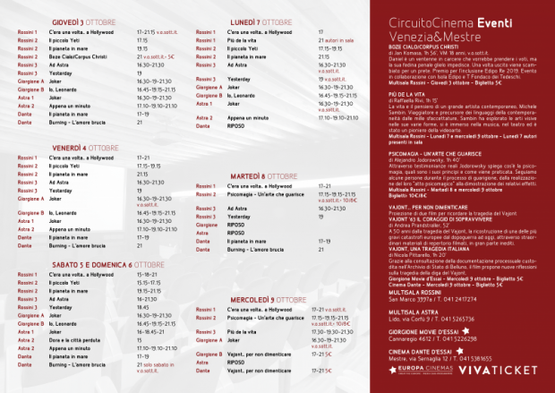 Film in programmazione dal 3 al 9 ottobre 2019