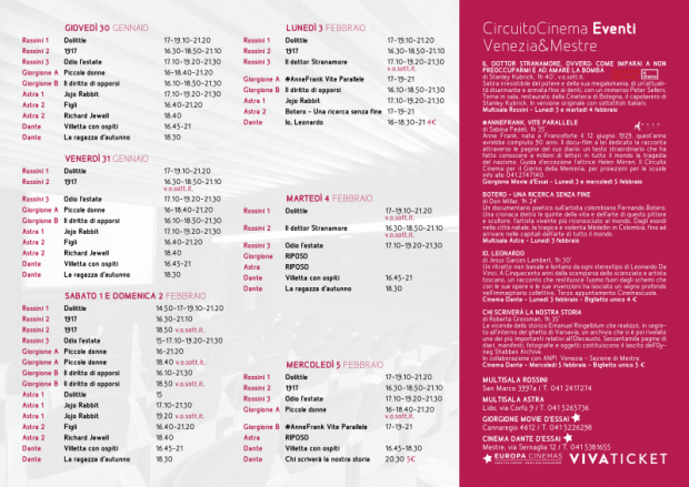 Film in programmazione dal 30 gennaio al 5 febbraio 2020