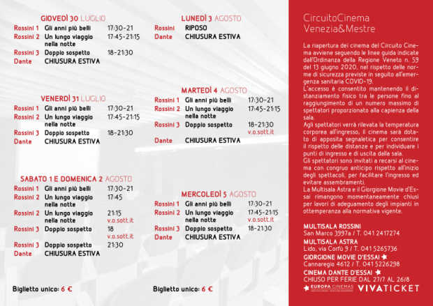 Film in programmazione dal 30 luglio al 5 agosto 2020 B