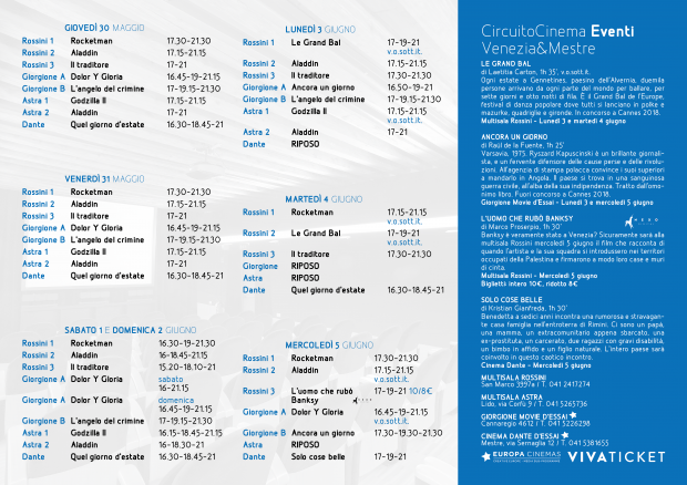 Film in programmazione dal 30 maggio al 5 giugno 2019