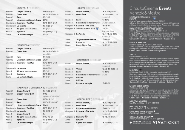 Film in programmazione dal 7 al 13 febbraio 2019