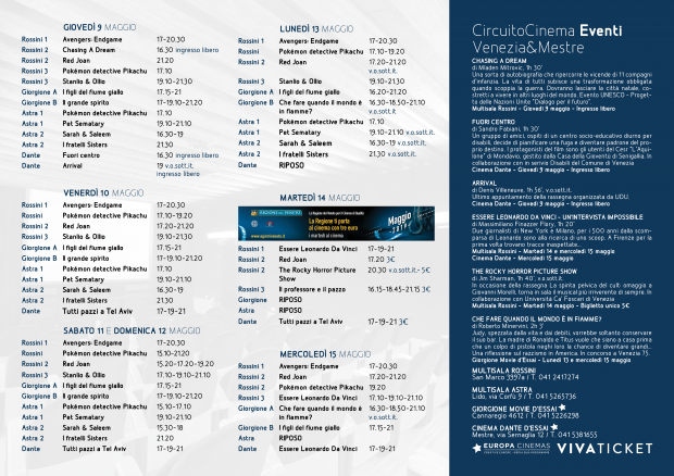 Film in programmazione dal 10 al 15 maggio 2019 B