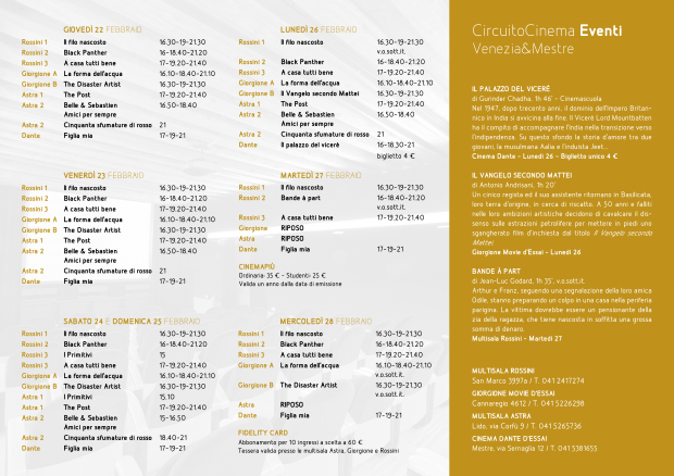 Pieghevole Circuito Cinema dal 22 al 28 febbraio 2
