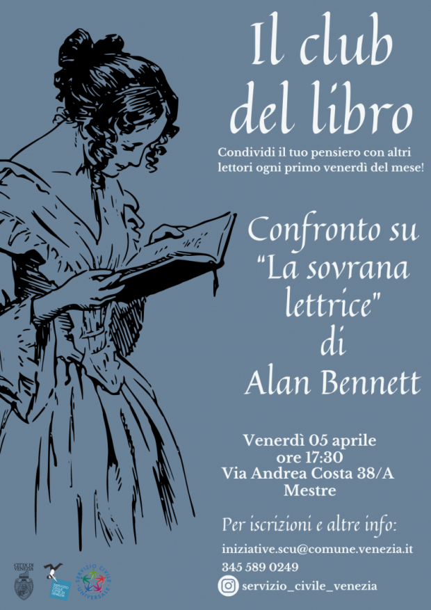 Locandina club del libro e immagine di una ragazza che legge