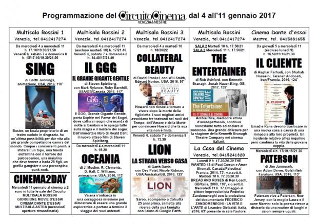 Programmazione da 04 al 11 gennaio 2017