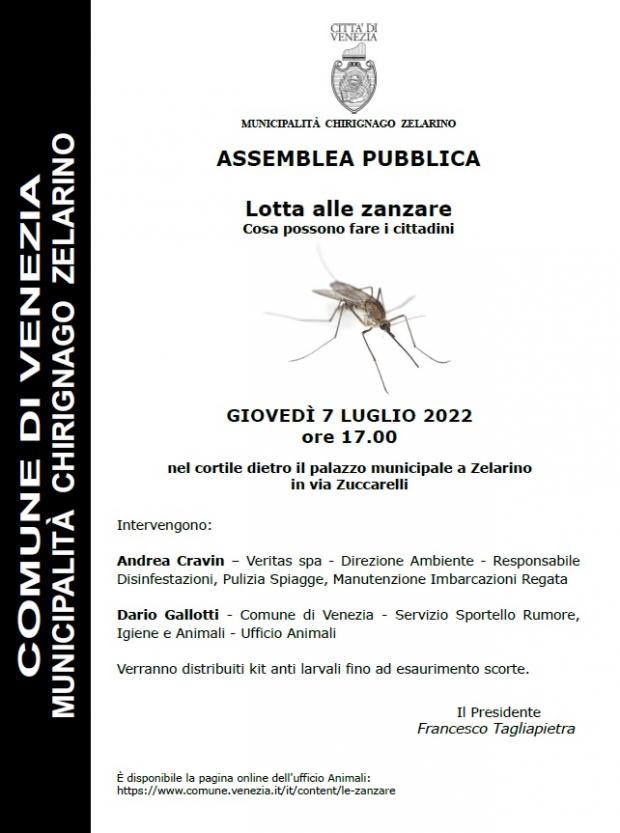 Locandina assemblea pubblica zanzare a Zelarino