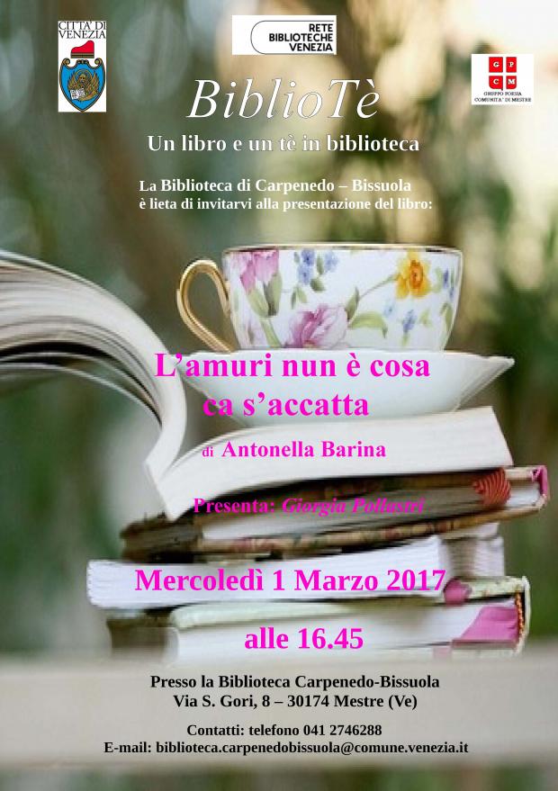 locandina “BiblioTè, un libro e un tè in biblioteca”