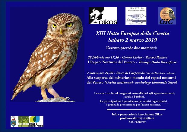 Immagine locandina con testo degli eventi e foto di civetta
