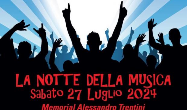 Composizione grafica: disegno in silhouette di pubblico di un concerto; sotto, il titolo dell'evento