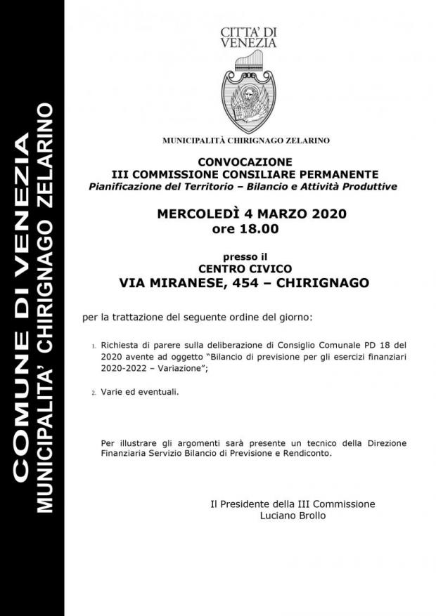 Convocazione 3' Commissione Convocazione 3' Commissione