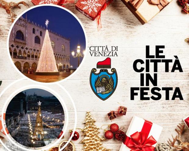 composizione con logo Le Città in Festa e immagini natalizie