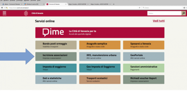 schermata homepage Comune di Venezia