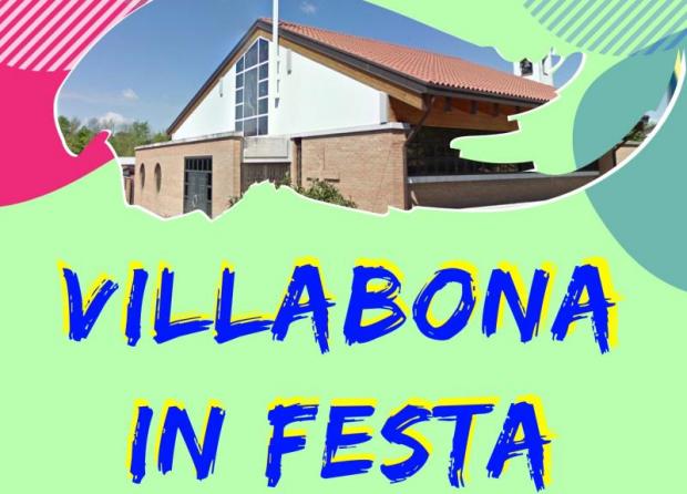 chiesa in alto, scritta "Villabona in Festa" in basso