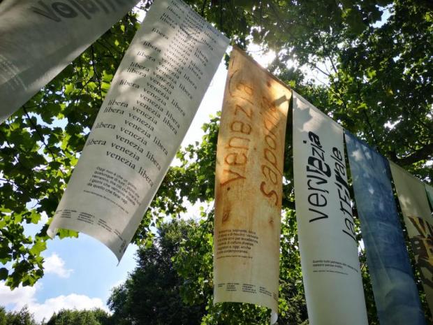 Manifesti appesi agli alberi