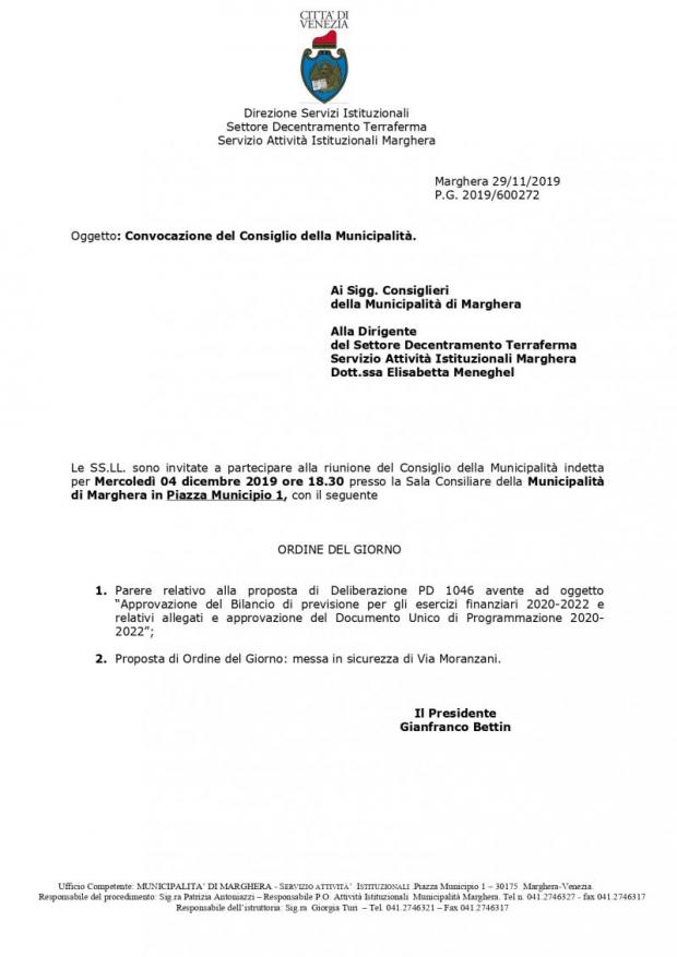 Convocazione Consiglio di Municipalità