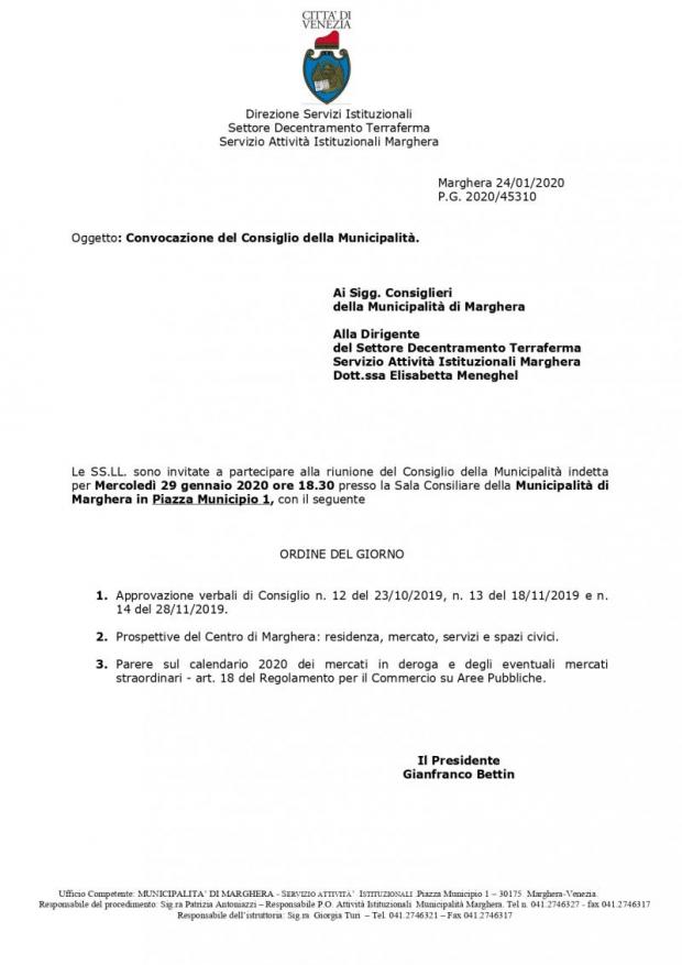 Convocazione Consiglio di Municipalità Convocazione Consiglio di Municipalità