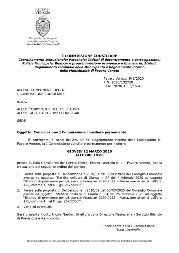 Convocazione 1' Commissione Convocazione 1' Commissione
