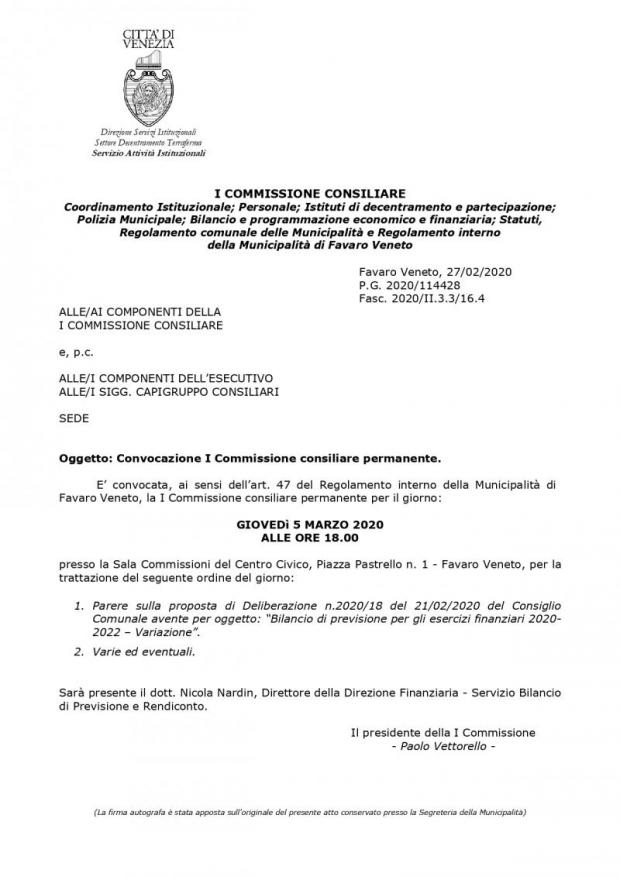 Convocazione 1' Commissione Convocazione 1' Commissione