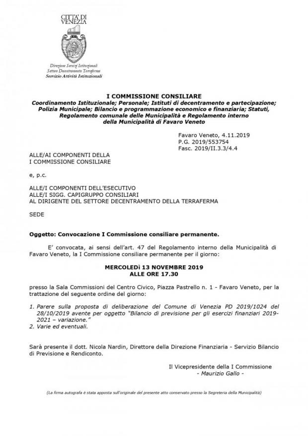 Convocazione 1' Commissione Convocazione 1' Commissione