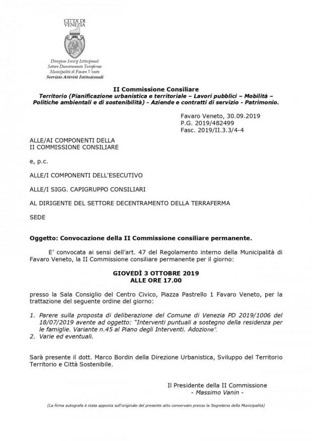 Convocazione II' commissione Convocazione II' commissione