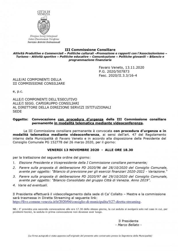 Testo convocazione