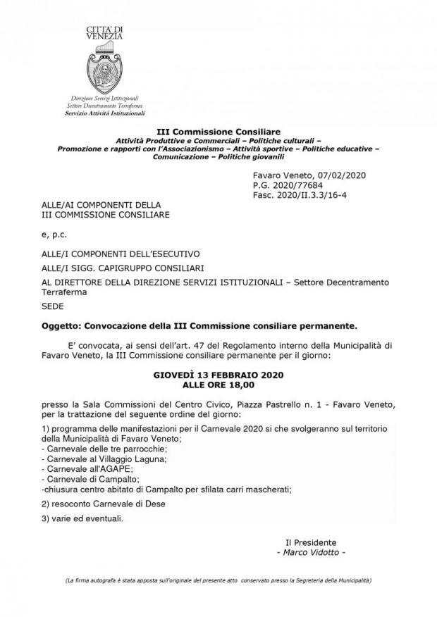 Convocazione 3' Commissione Convocazione 3' Commissione