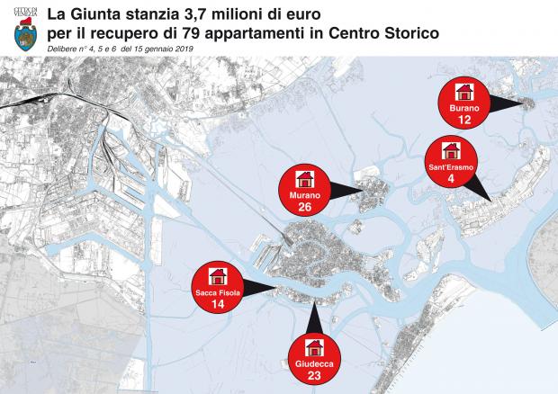 La mappa degli alloggi che saranno restaurati