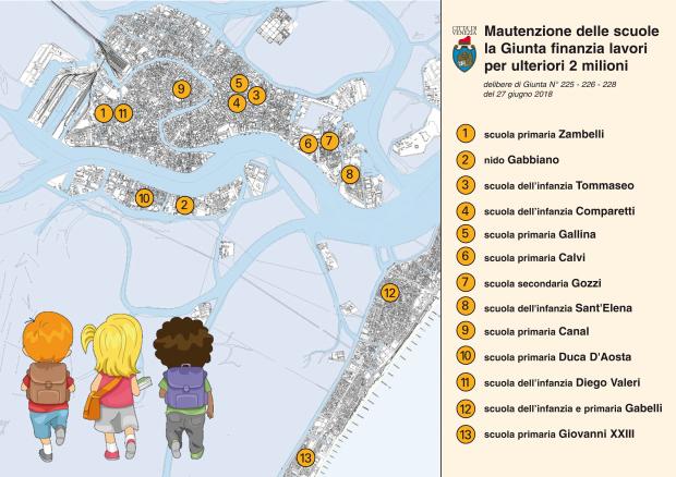 Mappa con le scuole interessate dagli interventi